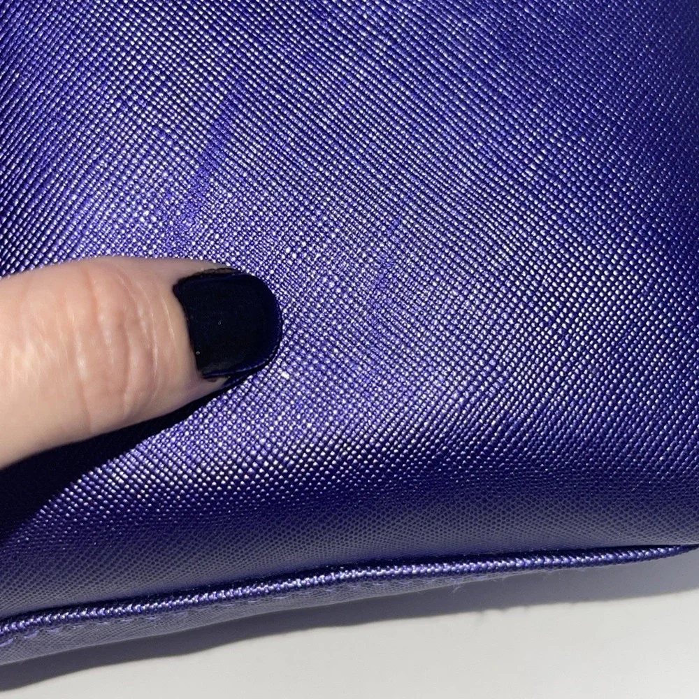 La mer purple‎ Blue metallic Dome cosmetic bag Orange Inside